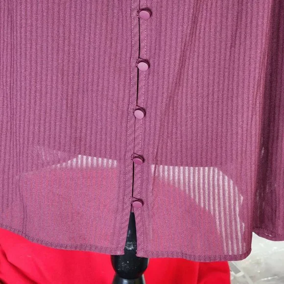 Time & Tru Metropolis Burgundy LS Tie Neck Poly Relaxed Fit Button Up Top Sz XXL - Picture 8 of 16